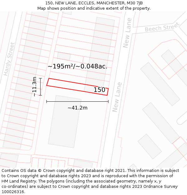 150, NEW LANE, ECCLES, MANCHESTER, M30 7JB: Plot and title map