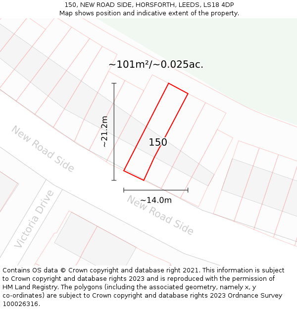 150, NEW ROAD SIDE, HORSFORTH, LEEDS, LS18 4DP: Plot and title map