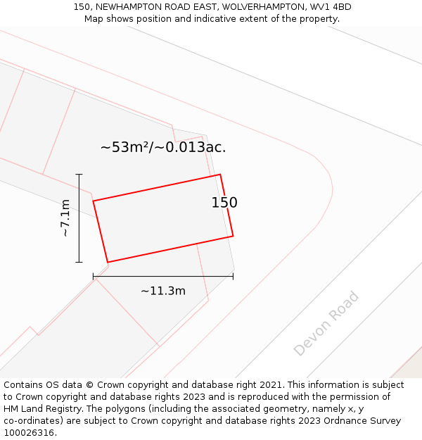 150, NEWHAMPTON ROAD EAST, WOLVERHAMPTON, WV1 4BD: Plot and title map