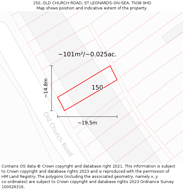 150, OLD CHURCH ROAD, ST LEONARDS-ON-SEA, TN38 9HD: Plot and title map