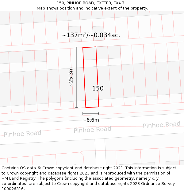 150, PINHOE ROAD, EXETER, EX4 7HJ: Plot and title map