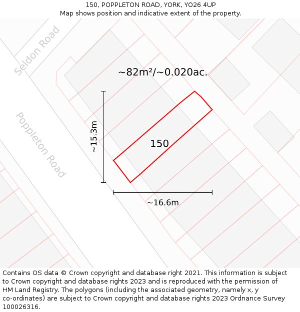 150, POPPLETON ROAD, YORK, YO26 4UP: Plot and title map