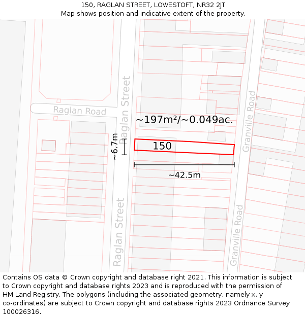 150, RAGLAN STREET, LOWESTOFT, NR32 2JT: Plot and title map