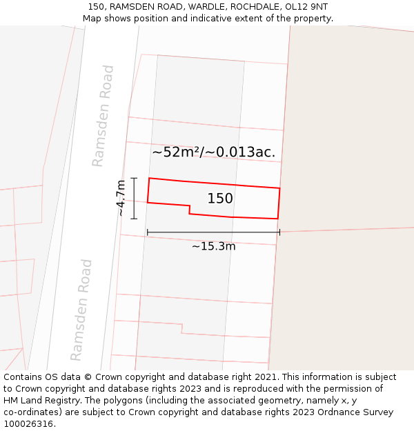 150, RAMSDEN ROAD, WARDLE, ROCHDALE, OL12 9NT: Plot and title map