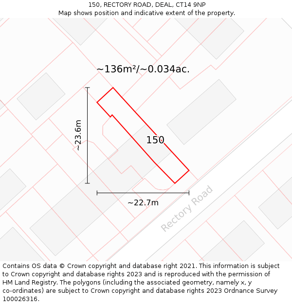 150, RECTORY ROAD, DEAL, CT14 9NP: Plot and title map