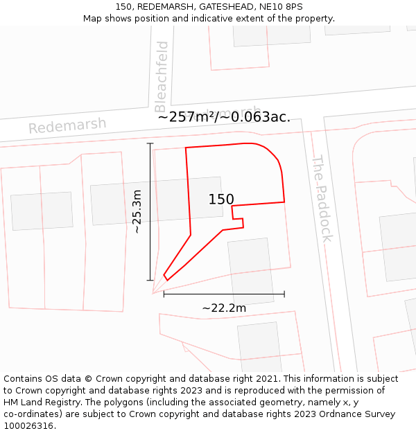 150, REDEMARSH, GATESHEAD, NE10 8PS: Plot and title map