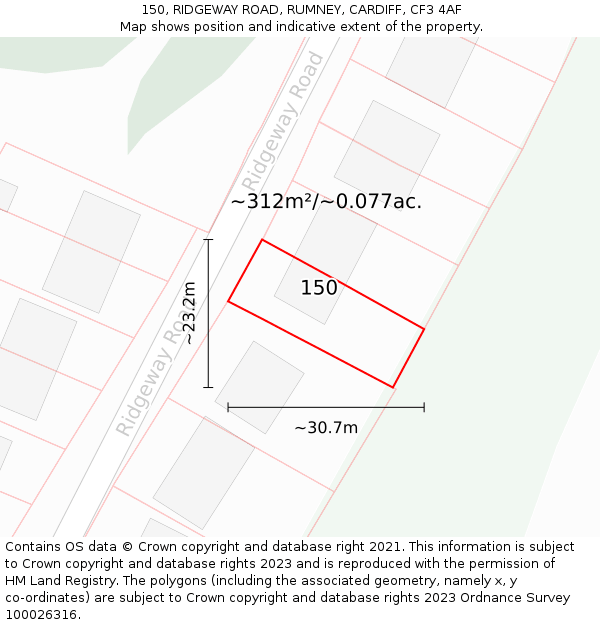 150, RIDGEWAY ROAD, RUMNEY, CARDIFF, CF3 4AF: Plot and title map