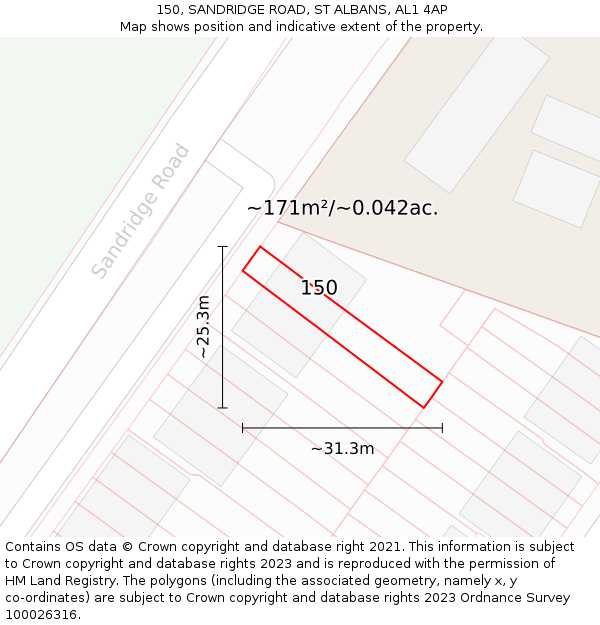 150, SANDRIDGE ROAD, ST ALBANS, AL1 4AP: Plot and title map