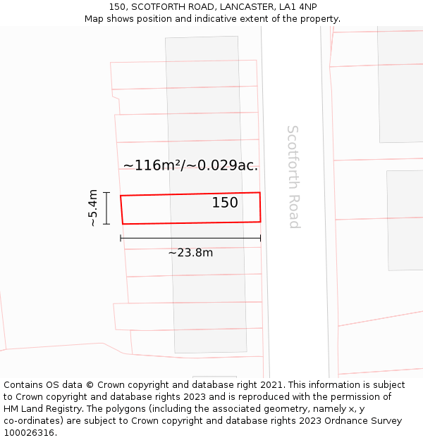 150, SCOTFORTH ROAD, LANCASTER, LA1 4NP: Plot and title map