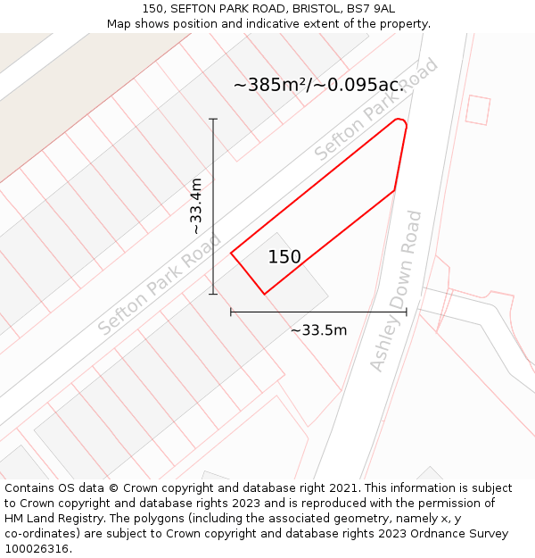 150, SEFTON PARK ROAD, BRISTOL, BS7 9AL: Plot and title map