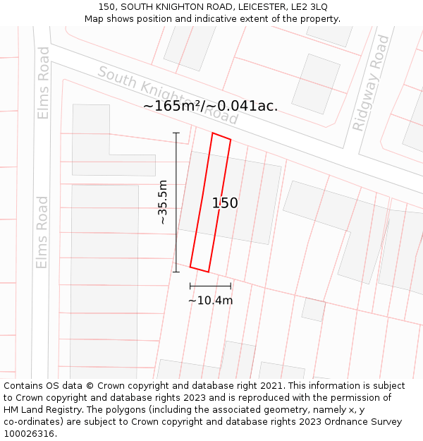 150, SOUTH KNIGHTON ROAD, LEICESTER, LE2 3LQ: Plot and title map