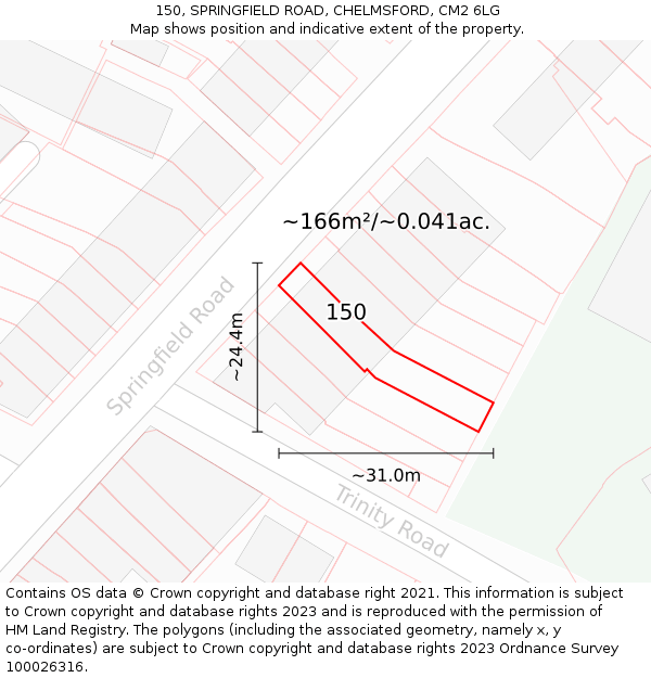 150, SPRINGFIELD ROAD, CHELMSFORD, CM2 6LG: Plot and title map