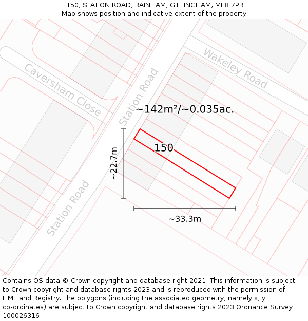 150, STATION ROAD, RAINHAM, GILLINGHAM, ME8 7PR: Plot and title map