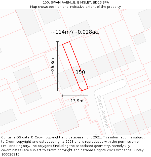 150, SWAN AVENUE, BINGLEY, BD16 3PA: Plot and title map