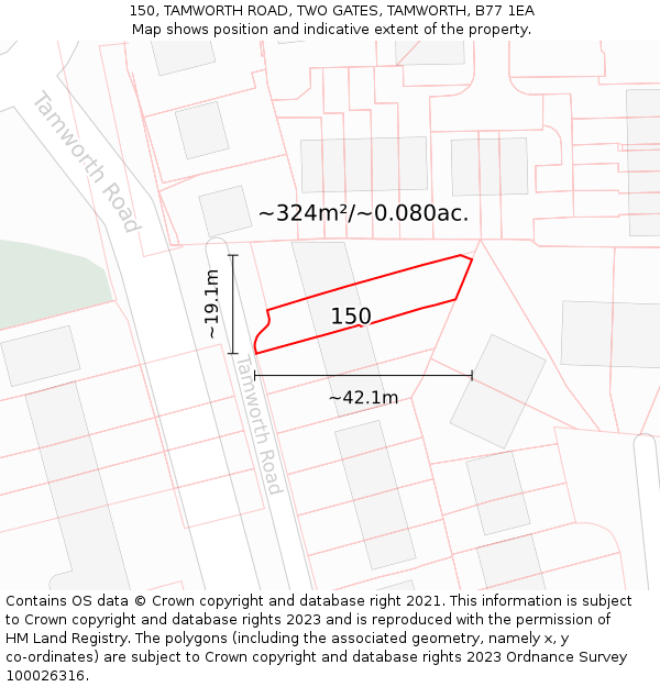 150, TAMWORTH ROAD, TWO GATES, TAMWORTH, B77 1EA: Plot and title map