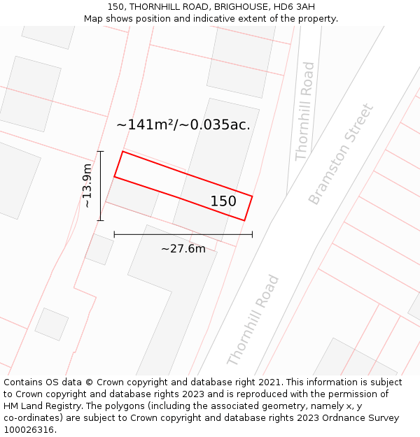 150, THORNHILL ROAD, BRIGHOUSE, HD6 3AH: Plot and title map