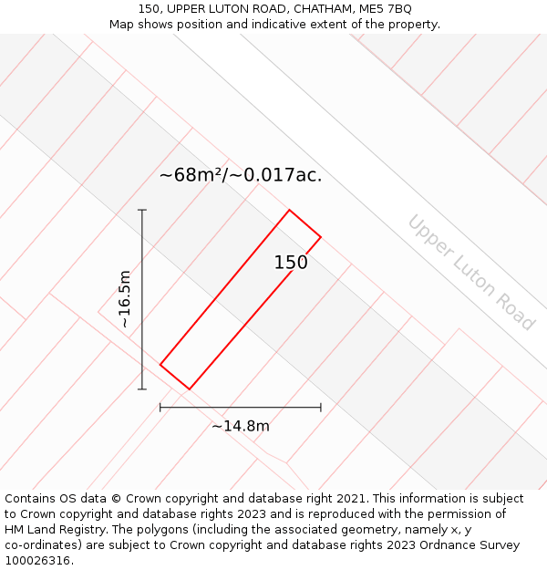 150, UPPER LUTON ROAD, CHATHAM, ME5 7BQ: Plot and title map