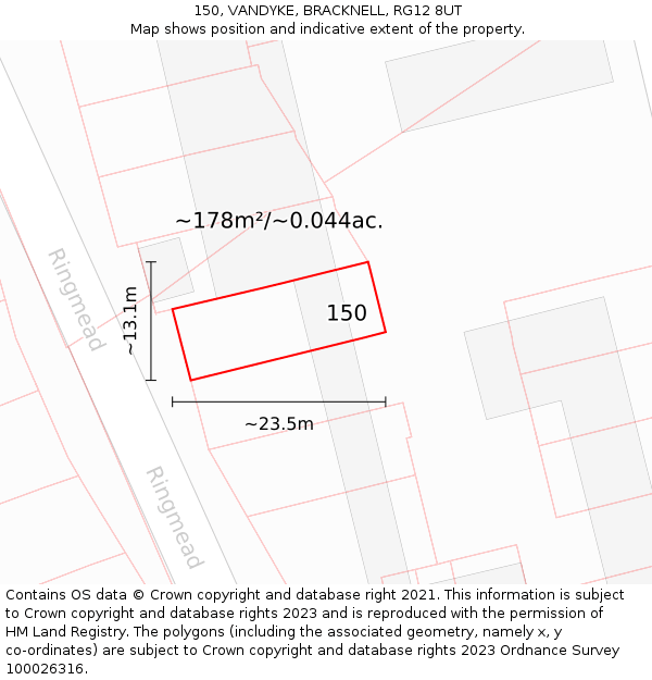 150, VANDYKE, BRACKNELL, RG12 8UT: Plot and title map