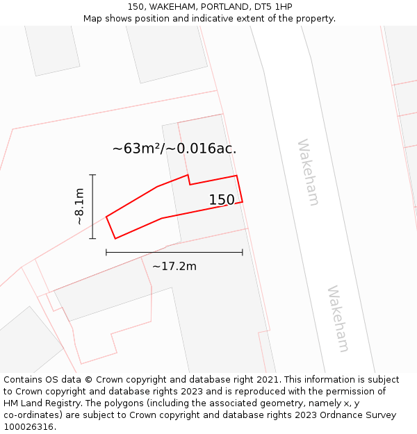 150, WAKEHAM, PORTLAND, DT5 1HP: Plot and title map