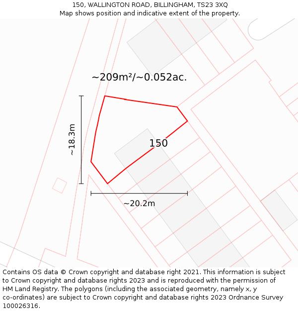 150, WALLINGTON ROAD, BILLINGHAM, TS23 3XQ: Plot and title map