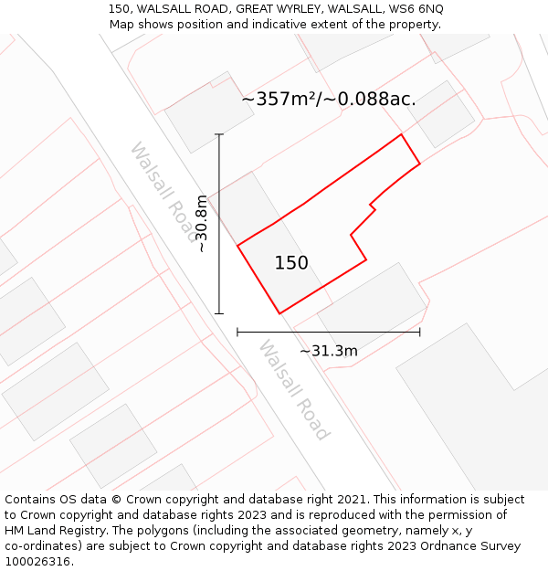 150, WALSALL ROAD, GREAT WYRLEY, WALSALL, WS6 6NQ: Plot and title map