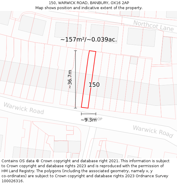 150, WARWICK ROAD, BANBURY, OX16 2AP: Plot and title map