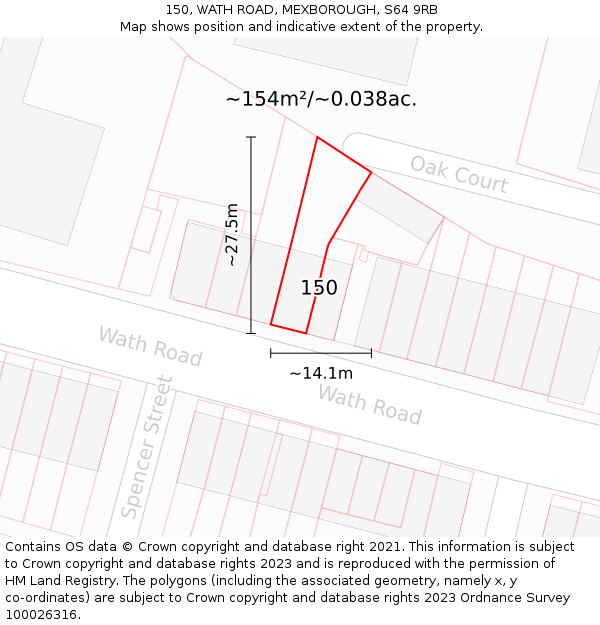150, WATH ROAD, MEXBOROUGH, S64 9RB: Plot and title map