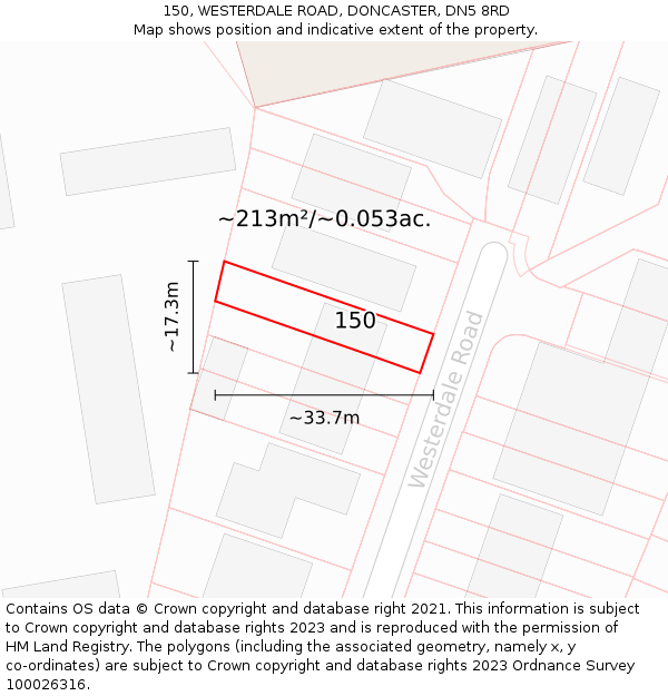 150, WESTERDALE ROAD, DONCASTER, DN5 8RD: Plot and title map