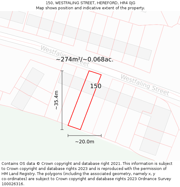 150, WESTFALING STREET, HEREFORD, HR4 0JG: Plot and title map