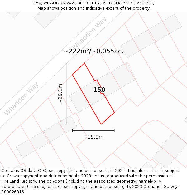 150, WHADDON WAY, BLETCHLEY, MILTON KEYNES, MK3 7DQ: Plot and title map