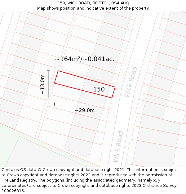 150, WICK ROAD, BRISTOL, BS4 4HQ: Plot and title map