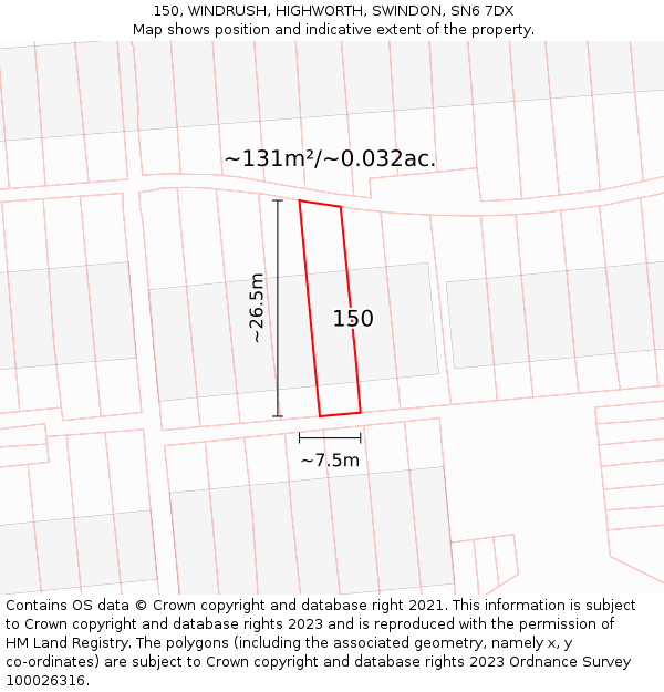 150, WINDRUSH, HIGHWORTH, SWINDON, SN6 7DX: Plot and title map