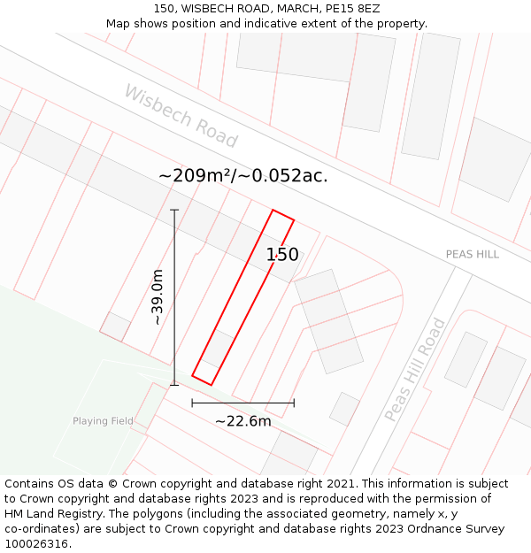 150, WISBECH ROAD, MARCH, PE15 8EZ: Plot and title map