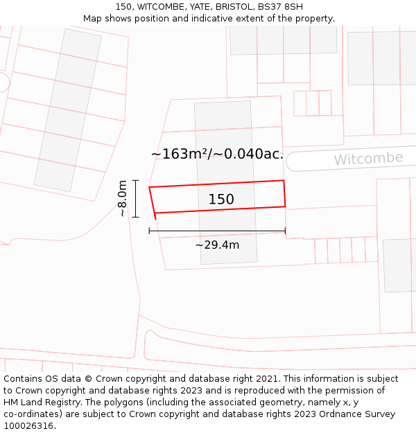 150, WITCOMBE, YATE, BRISTOL, BS37 8SH: Plot and title map