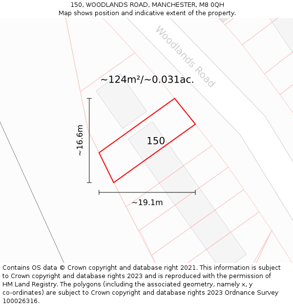 150, WOODLANDS ROAD, MANCHESTER, M8 0QH: Plot and title map