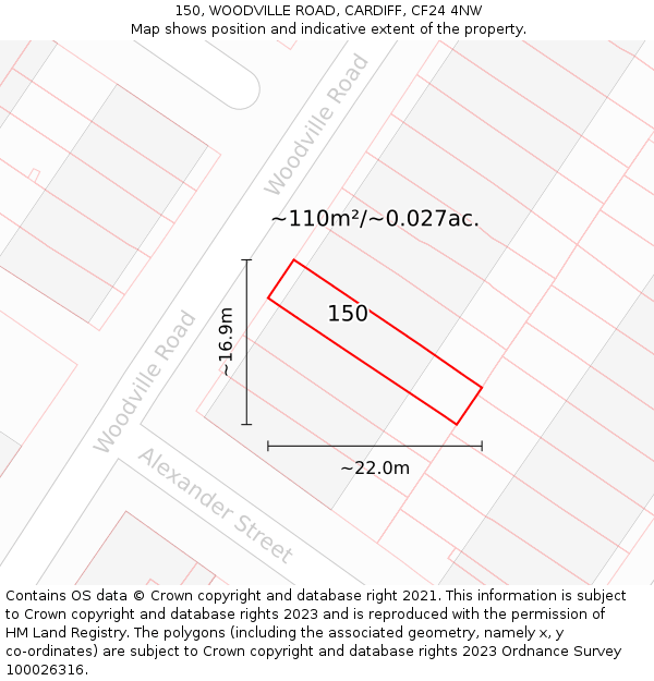 150, WOODVILLE ROAD, CARDIFF, CF24 4NW: Plot and title map