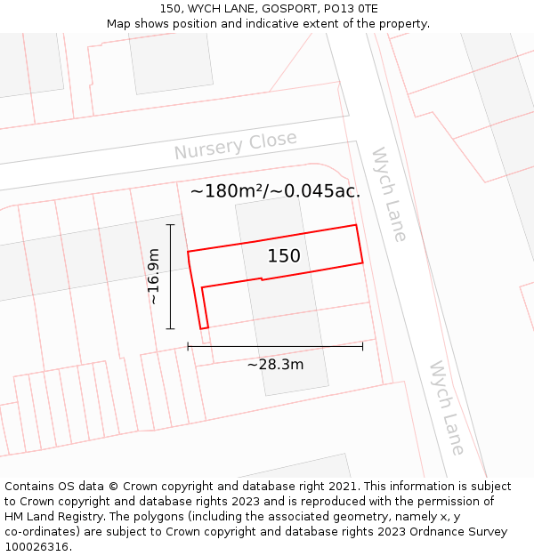 150, WYCH LANE, GOSPORT, PO13 0TE: Plot and title map