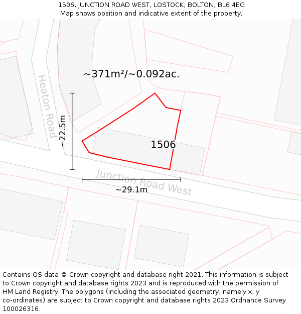 1506, JUNCTION ROAD WEST, LOSTOCK, BOLTON, BL6 4EG: Plot and title map