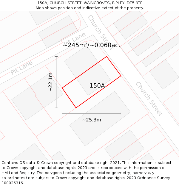 150A, CHURCH STREET, WAINGROVES, RIPLEY, DE5 9TE: Plot and title map