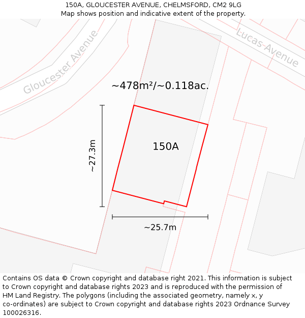150A, GLOUCESTER AVENUE, CHELMSFORD, CM2 9LG: Plot and title map