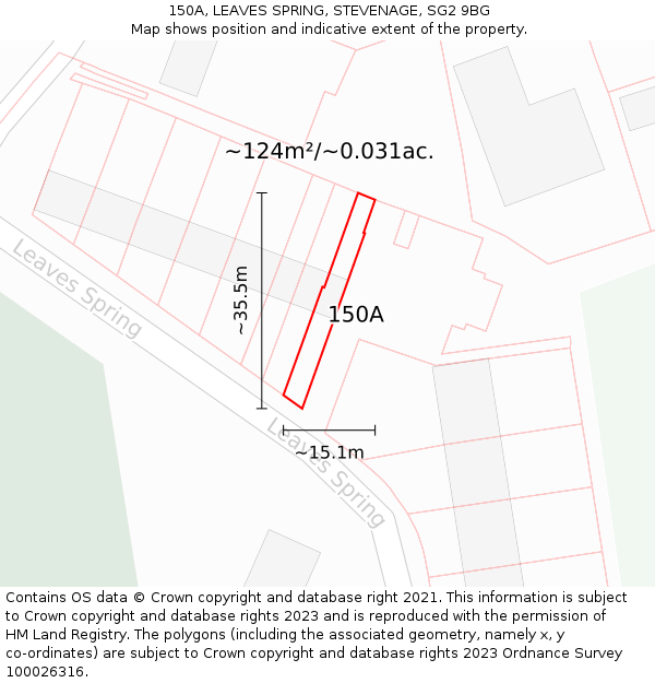 150A, LEAVES SPRING, STEVENAGE, SG2 9BG: Plot and title map