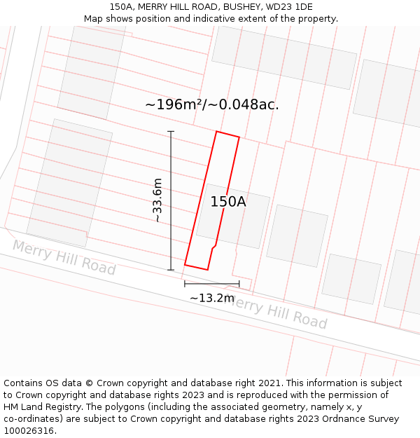 150A, MERRY HILL ROAD, BUSHEY, WD23 1DE: Plot and title map