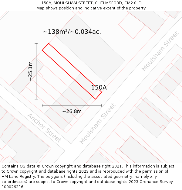 150A, MOULSHAM STREET, CHELMSFORD, CM2 0LD: Plot and title map