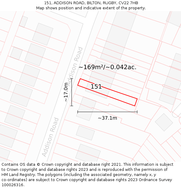 151, ADDISON ROAD, BILTON, RUGBY, CV22 7HB: Plot and title map
