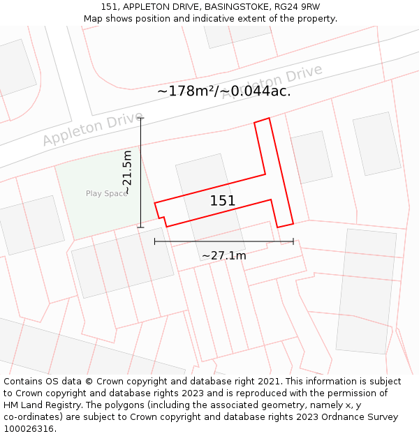 151, APPLETON DRIVE, BASINGSTOKE, RG24 9RW: Plot and title map