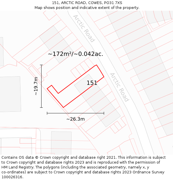 151, ARCTIC ROAD, COWES, PO31 7XS: Plot and title map