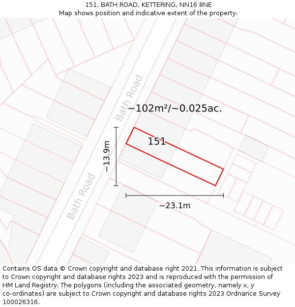 151, BATH ROAD, KETTERING, NN16 8NE: Plot and title map