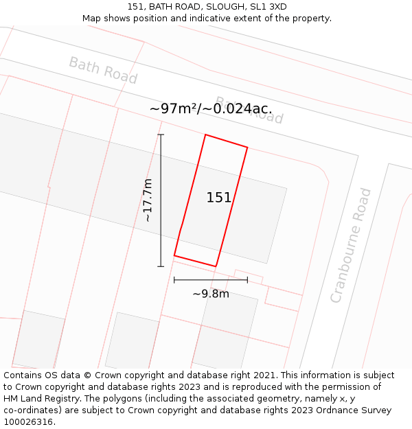 151, BATH ROAD, SLOUGH, SL1 3XD: Plot and title map