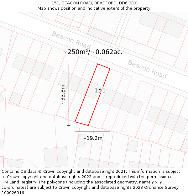 151, BEACON ROAD, BRADFORD, BD6 3DX: Plot and title map