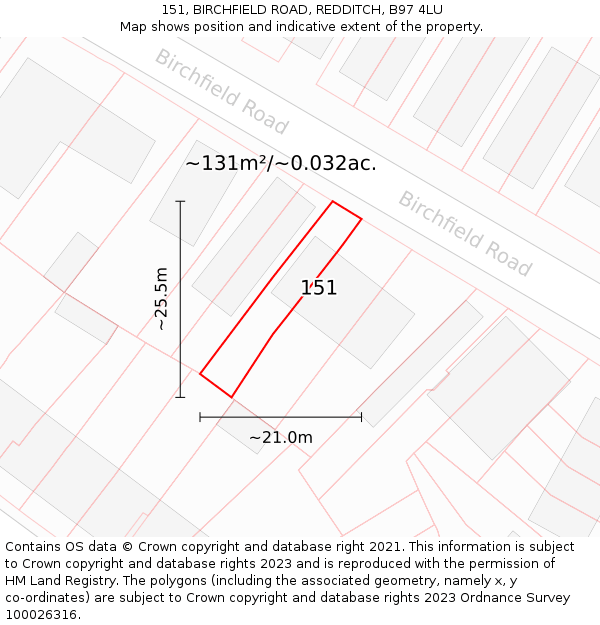 151, BIRCHFIELD ROAD, REDDITCH, B97 4LU: Plot and title map